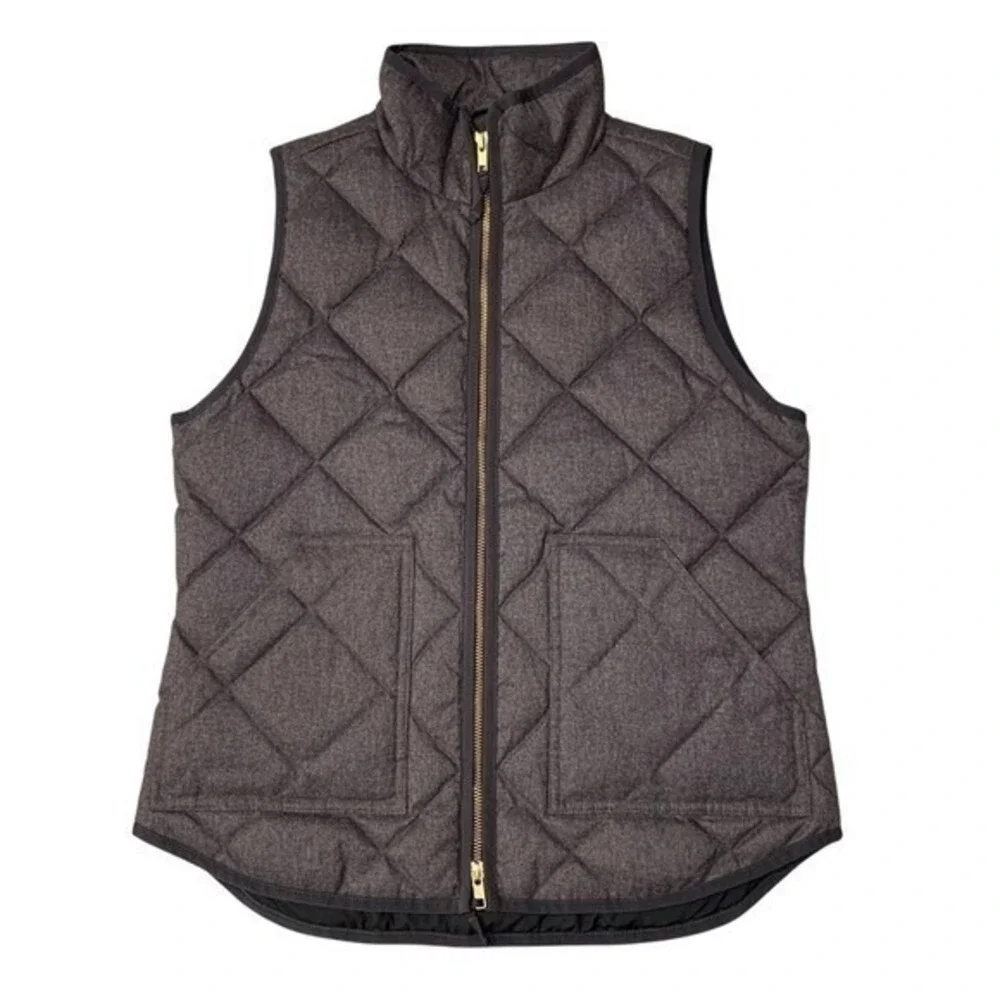J Crew Quilted Puffer Vest Heathered Charcoal Gray Size S Down Fill Zip‎ Pockets